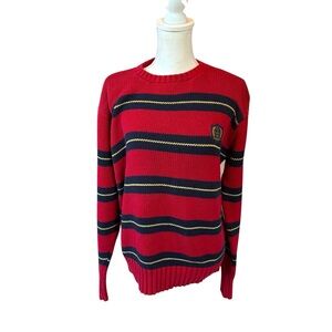Vtg 90s Polo Ralph Lauren Red Knit Sweater red blue stripes men X-Large tennis
